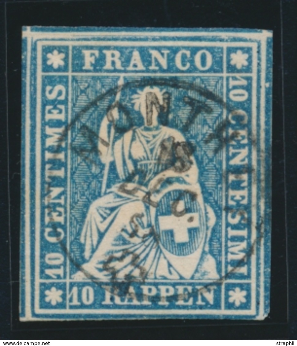 O SUISSE - Références SBK (N°YVERT-TELLIER) - O - N°23 C.d - 10r Gris Outremer - Obl. MONTHEY - 18 DEC 58 - Certif. Phot - 1843-1852 Timbres Cantonaux Et  Fédéraux