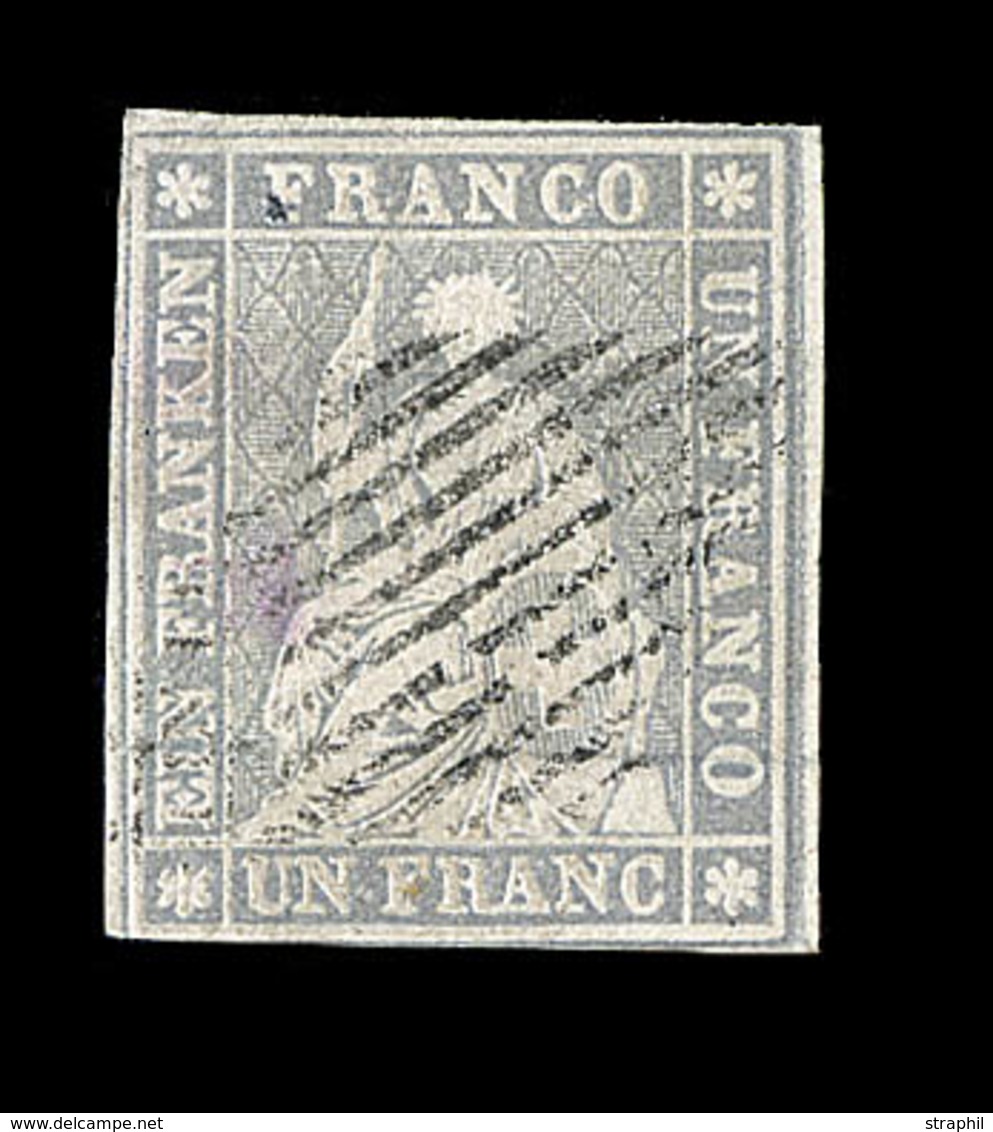 O SUISSE - Références SBK (N°YVERT-TELLIER) - O - N°27C - 1F Gris - Obl. Grille - Certif. Photo Herrmann - Cote 1300FS - - 1843-1852 Kantonalmarken Und Bundesmarken