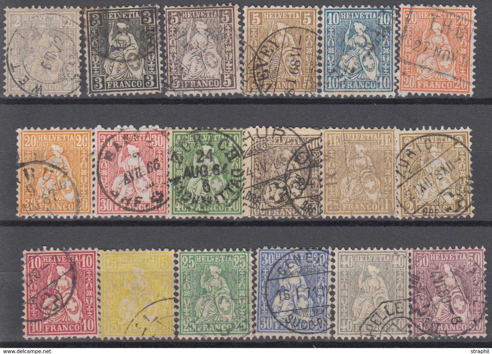 O SUISSE - Références SBK (N°YVERT-TELLIER) - O - N°28/36 + 37/43 ( N°33/41 Avec 35a Et 37a + 42/48 Sf42A ) - 18 T. (cot - 1843-1852 Kantonalmarken Und Bundesmarken
