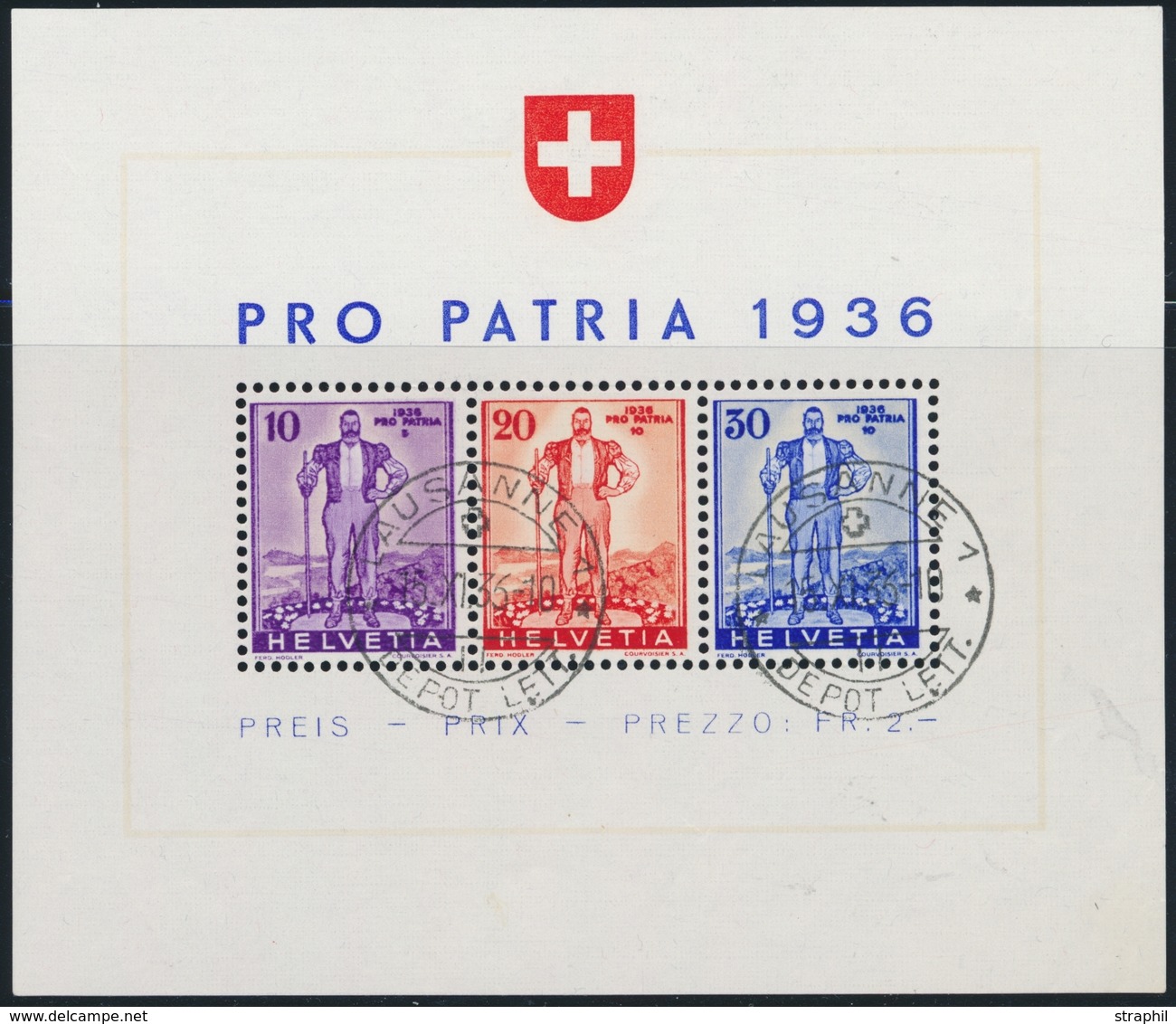 O SUISSE - BLOCS FEUILLETS  - O - N°2 - PRO PATRIA 1936 - Obl. Lausanne - TB - Blocks & Kleinbögen