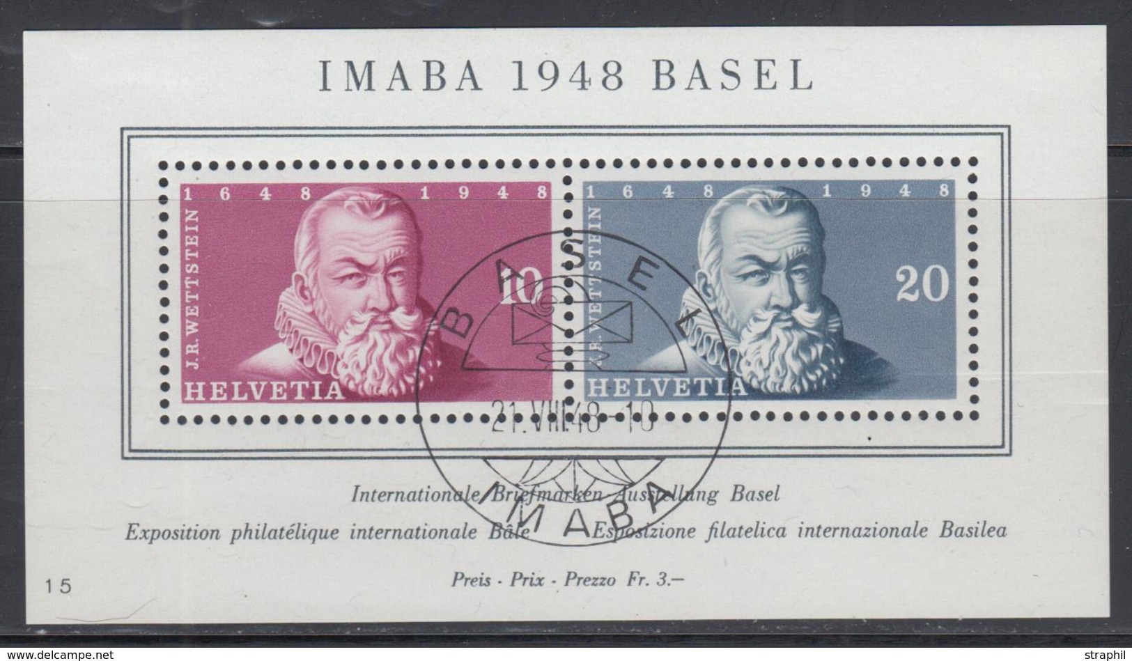 O SUISSE - BLOCS FEUILLETS  - O - N°13 - IMABA Bâle 1948 - Obl 21/8/48 - De Basel -TB - Blocks & Kleinbögen
