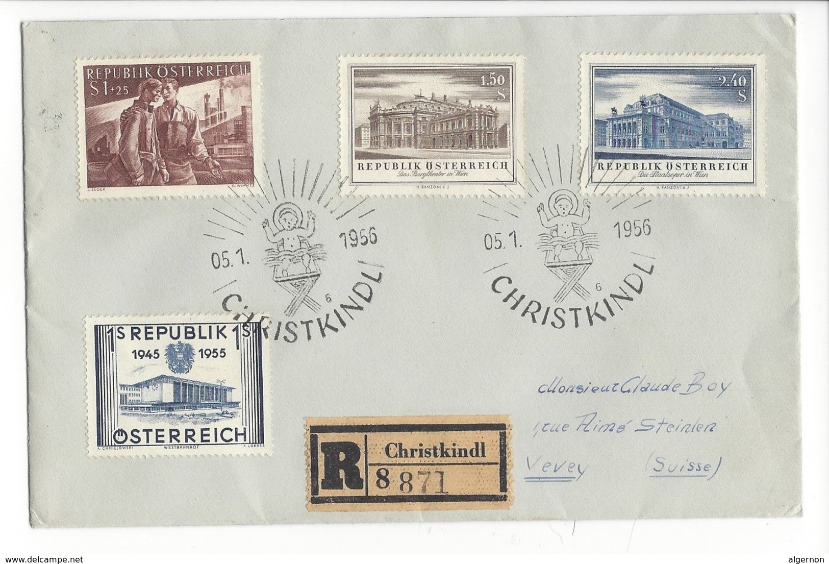 20971 - Christkindl 1955 Cachet  05.01.1956 Lettre Recommandée Pour Vevey - Noël