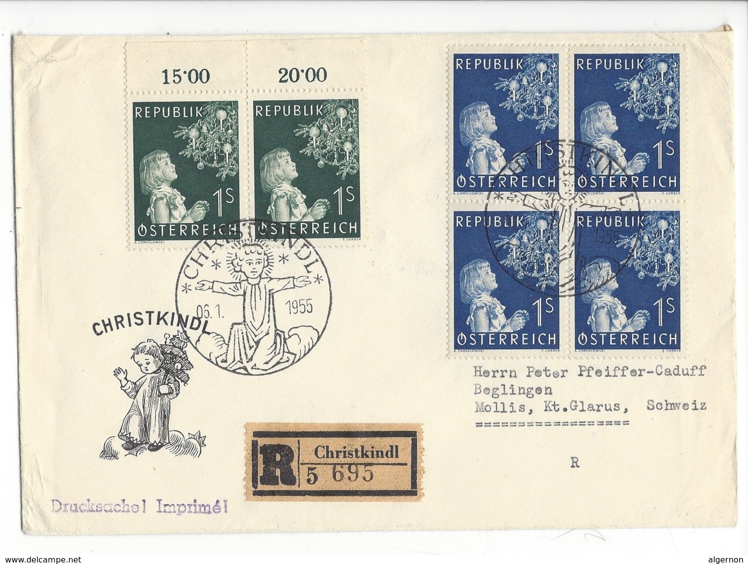 20973 - Christkindl 1954  Lettre Recommandée Pour Mollis Christkindl 06.01.1955 + Cachet Mollis 08.01.1955 - Weihnachten