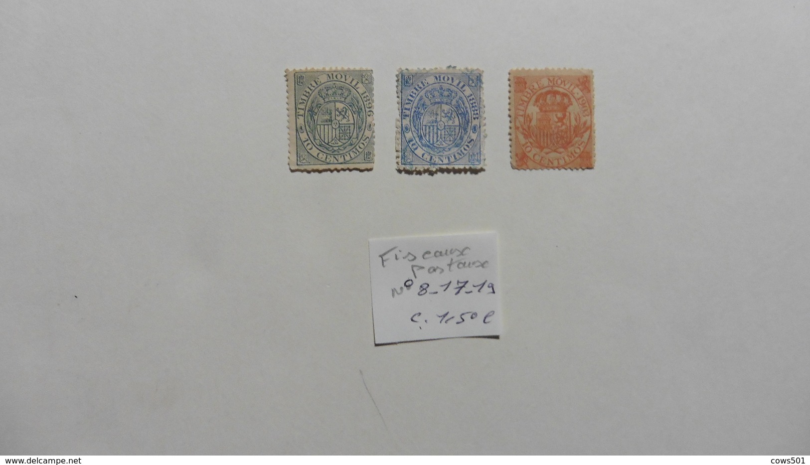 Espagne :Fiscaux-postaux :3 Timbres Oblitérés : 5 Timbres Oblitérés - Postage-Revenue Stamps
