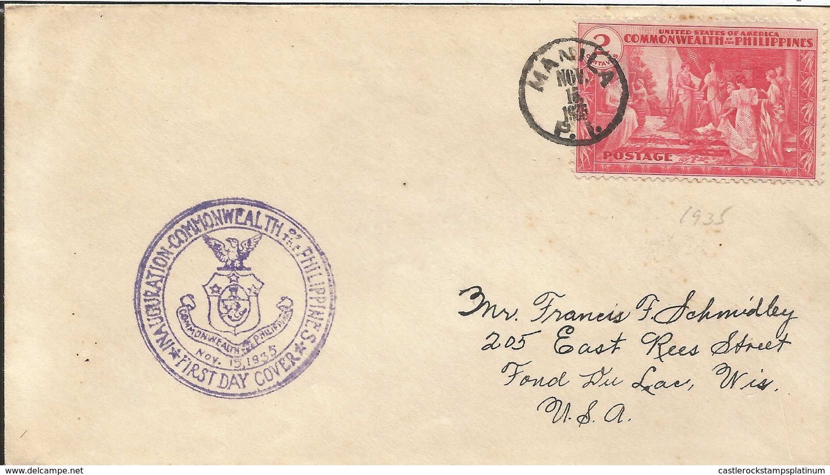 L) 1935 PHILIPPINES. UNITED STATES OF AMERICA COMMONWEALTH OF THE PHILIPPINES, 2C, RED, CIRCULATED COVER FROM PHILIPPINE - Philippines