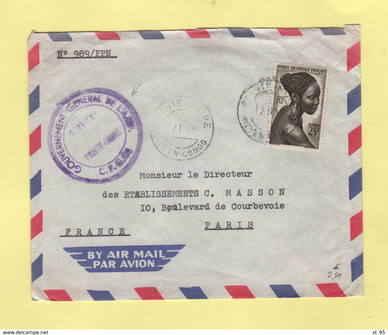 Moyen Congo - Pointe Noire - 1959 - Gouvernement General De L AEF - Covers & Documents