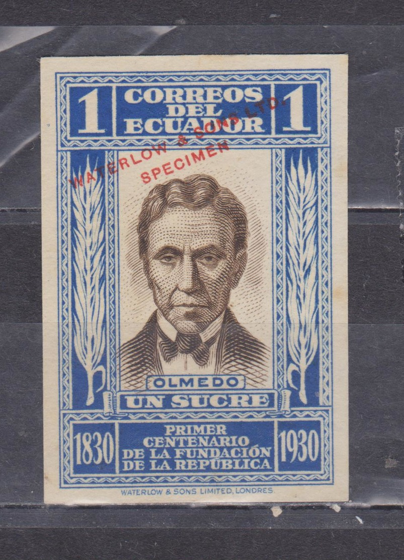 ECUADOR 1930 PROOF SPECIMEN WATERLOO & SONS CENTENARY OF REPUBLIC FOUNDATION JOSE JOAQUIN OLMEDO IN BLUE SC# 313 MNH - Ecuador