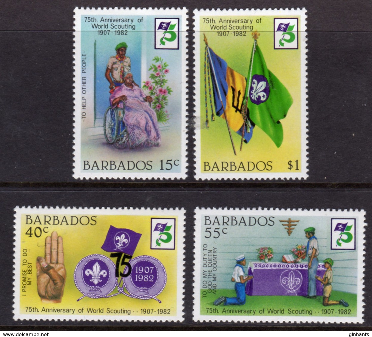 BARBADOS - 1982 SCOUT ANNIVERSARY SET (4V) FINE MNH ** SG 709-712 - Barbados (1966-...)