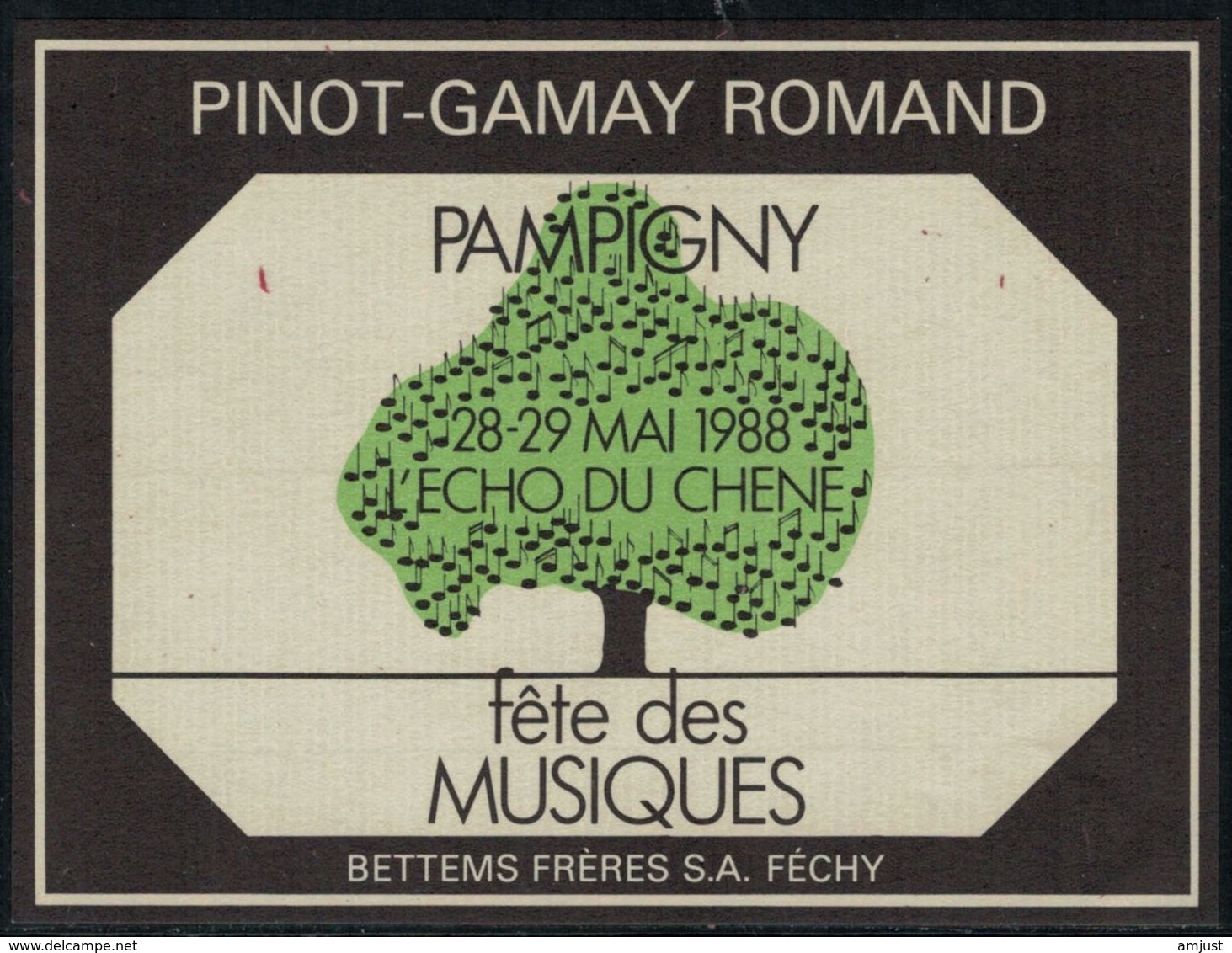 Rare // Etiquette De Vin // Musique // Pinot-Gamay, Pampigny, L'écho Du Chêne Fête Des Musiques 1988 - Música