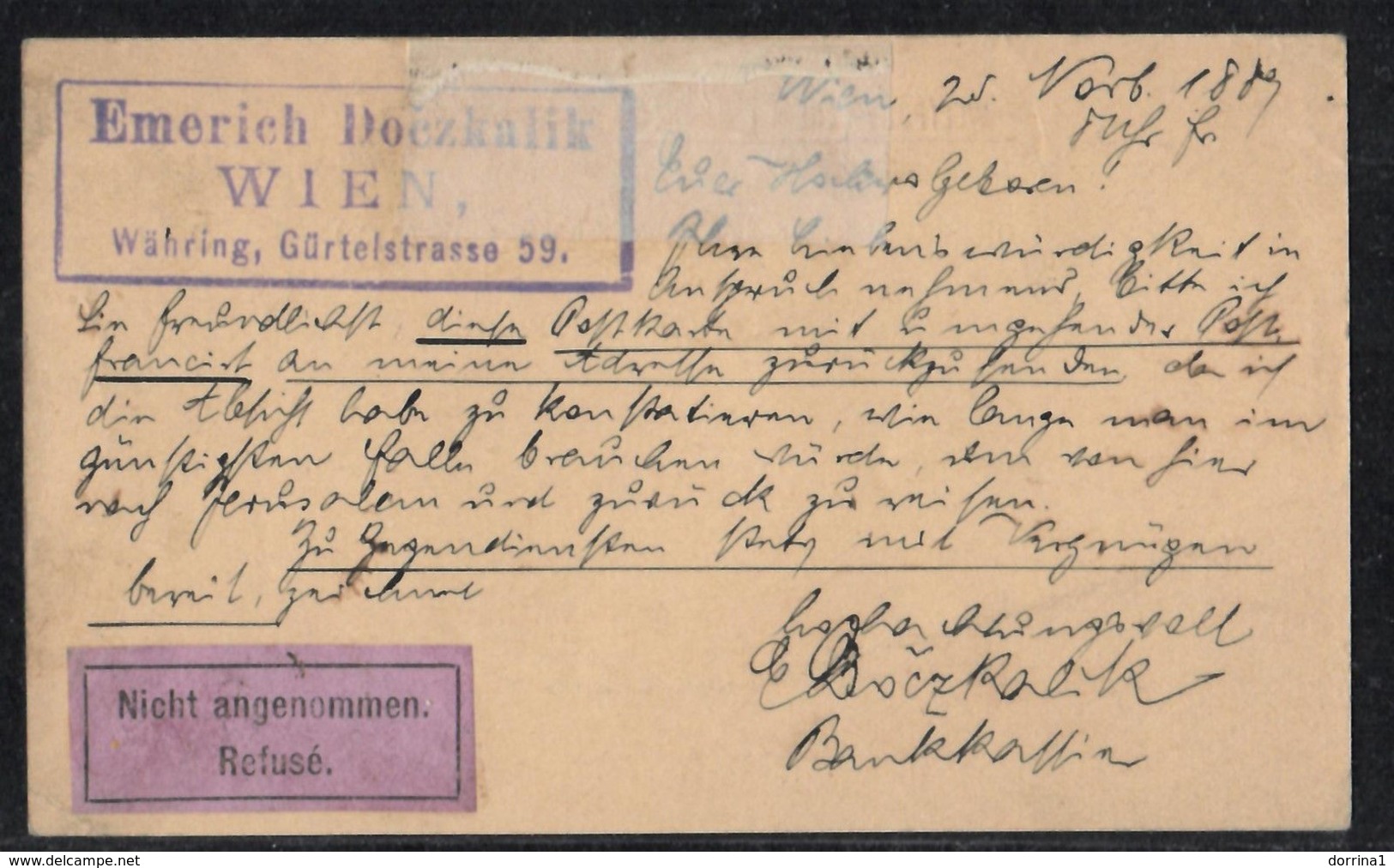 Austria Wien PC To Jerusalem Palestine Israel 1889 Return Refuse - Österreich - Levante-Marken