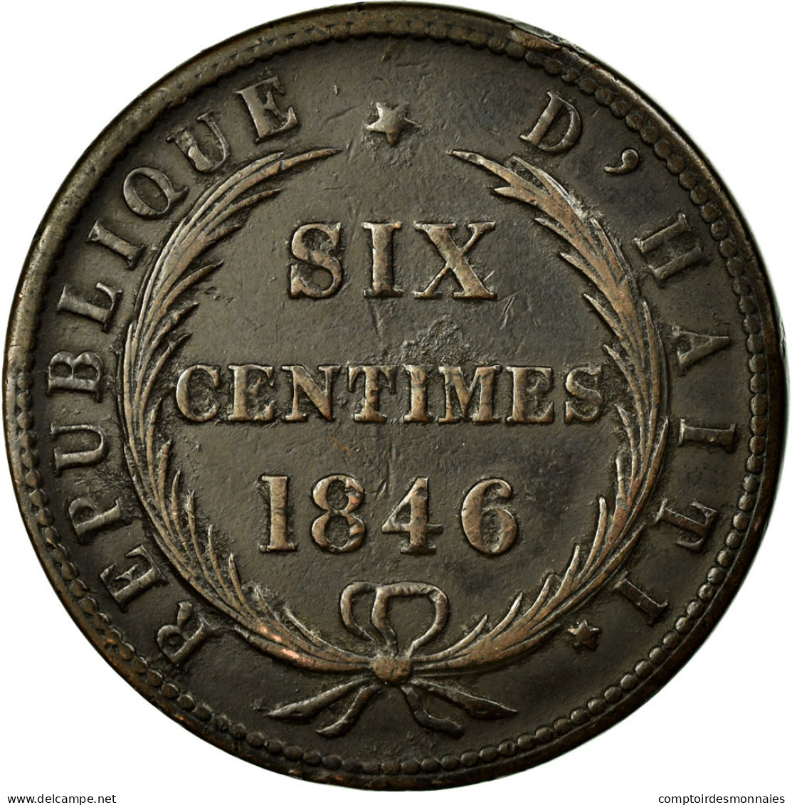 Monnaie, Haïti, 6 Centimes, 1846, TTB+, Cuivre, KM:28 - Haiti