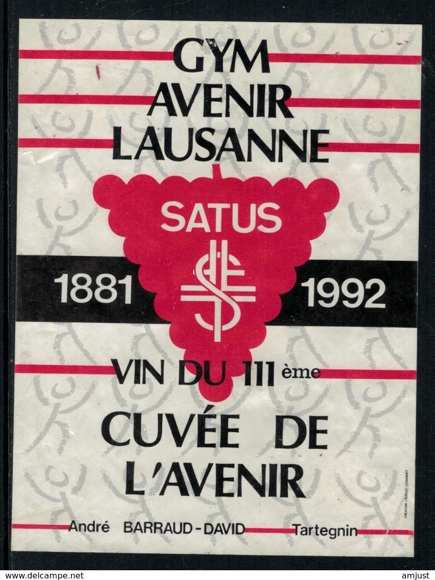 Rare // Etiquette De Vin // Gymnastique // Tartegnin, GYM Avenir Lausanne Satus Vin Du 111ème - Autres & Non Classés