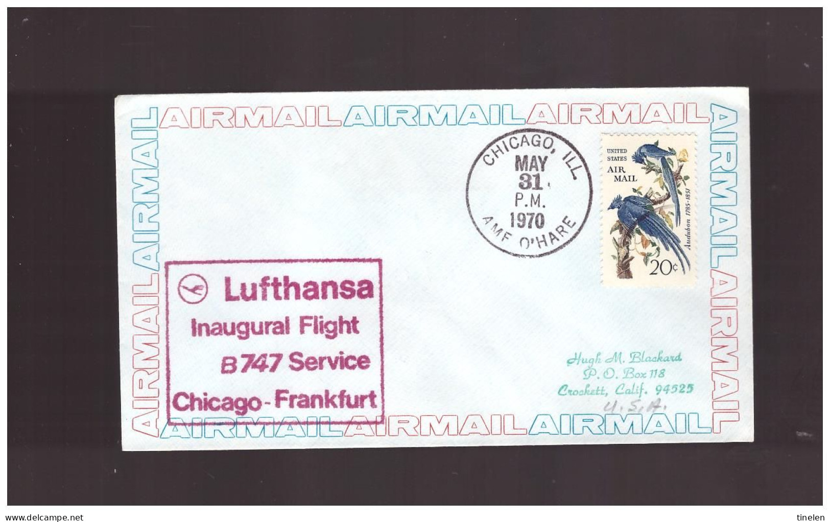 LUFTHANSA- 31 5 1970 FFC B747  CHICAGO-FRANCOFORTE - Aerei