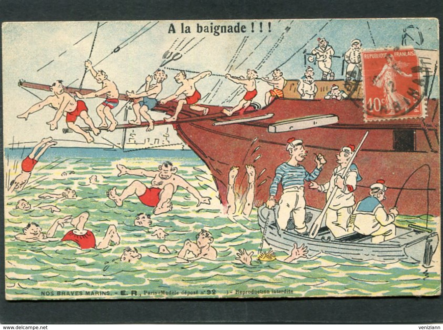 CPA - Illustration - NOS BRAVES MARINS - A La Baignade !!! - Warships