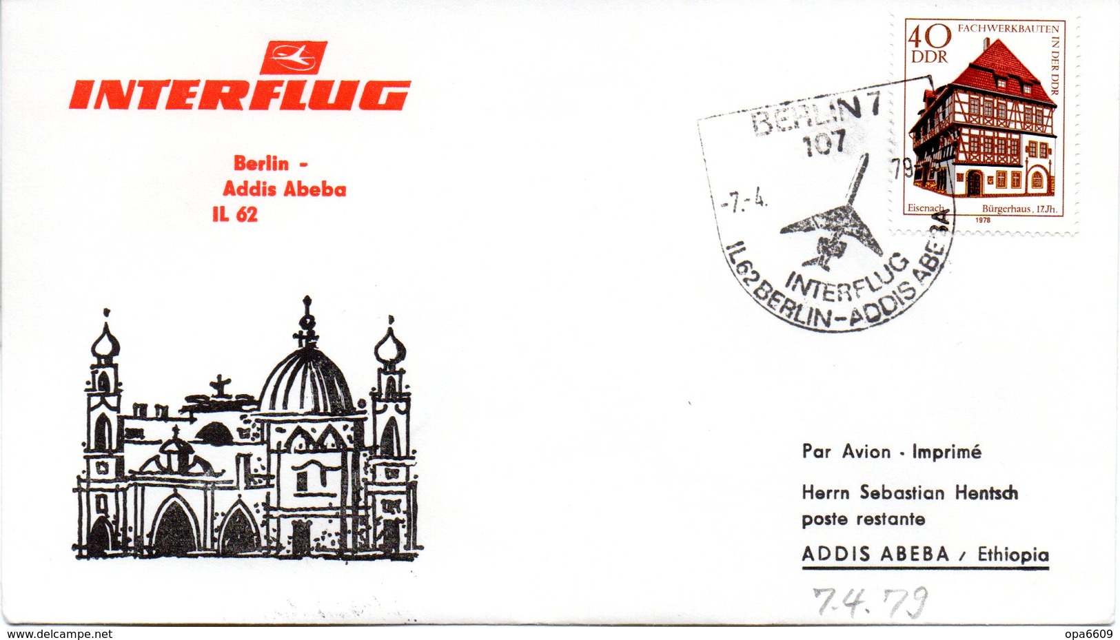 (DDR-B1) DDR Sonderumschlag "INTERFLUG Berlin - Addis Abeba  IL62" EF Mi 2298, SSt.7.4.79 BERLIN 7 - Covers & Documents