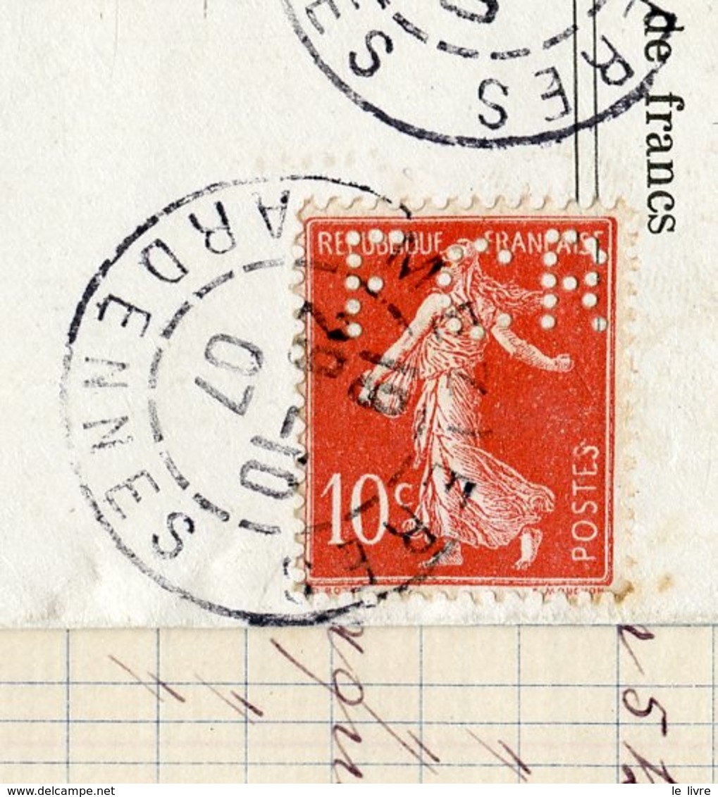 F31. MOHON 08 FACTURE FORGES ET CLOUTERIES REUNIES 1907 AVEC ENVELOPPE ET RARE 10C SEMEUSE PERFORE "FCR" SUR LETTRE - 1900 – 1949