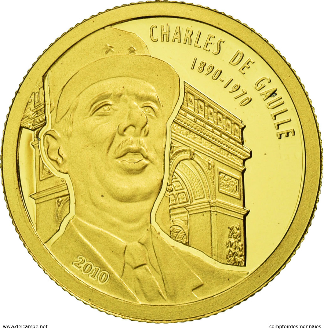 Benin, 1500 Francs CFA, Charles De Gaulle, 2010, FDC, Or - Benín