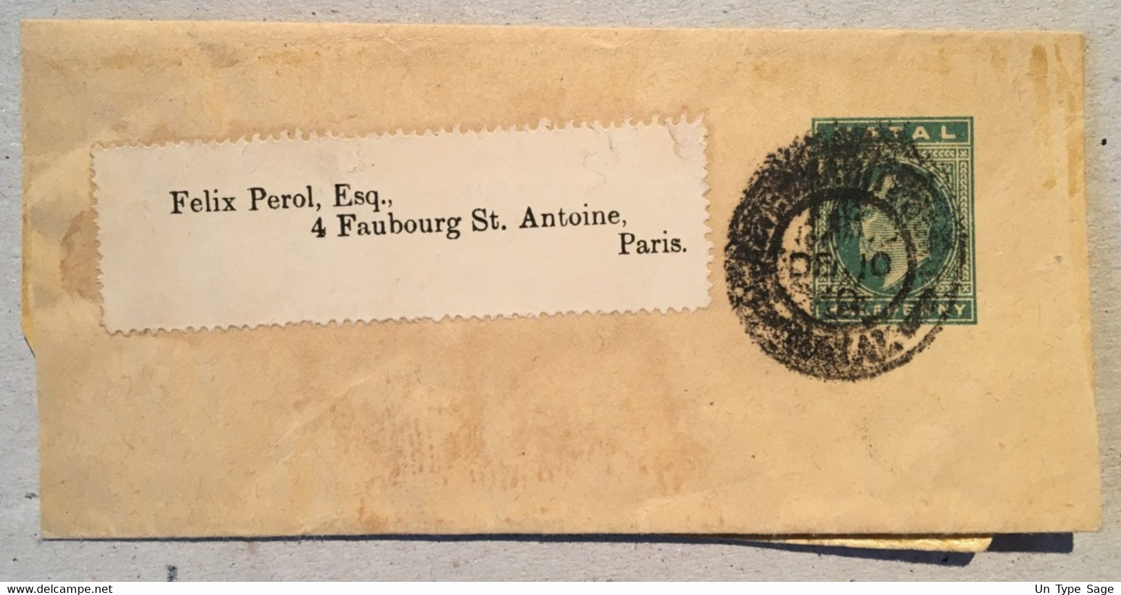 Natal - Entier Bande De Journal (half Penny Vert) Pour Paris - (W1081) - Natal (1857-1909)