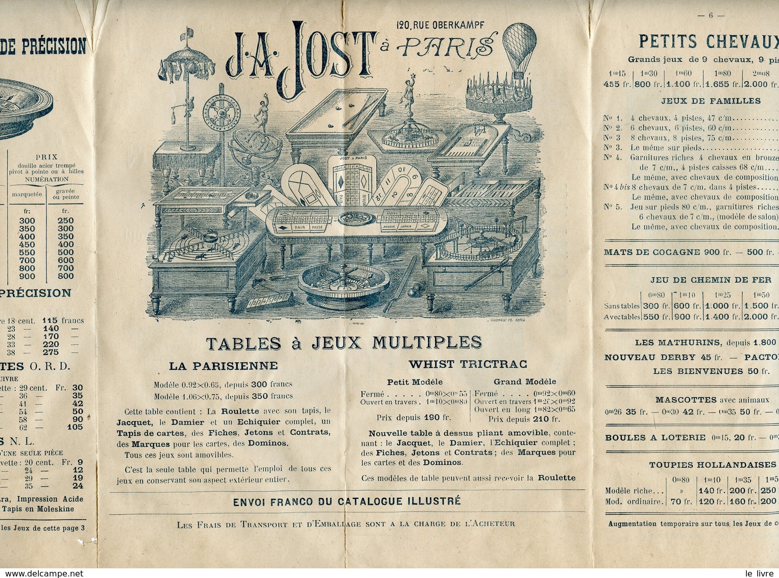 DEPLIANT PUBLICITAIRE JEUX DE PRECISION J.A. JOST A PARIS 1900 - Autres & Non Classés