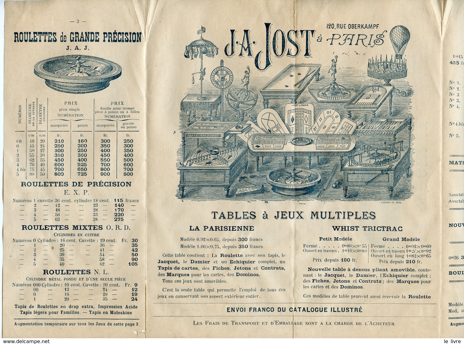 DEPLIANT PUBLICITAIRE JEUX DE PRECISION J.A. JOST A PARIS 1900 - Autres & Non Classés