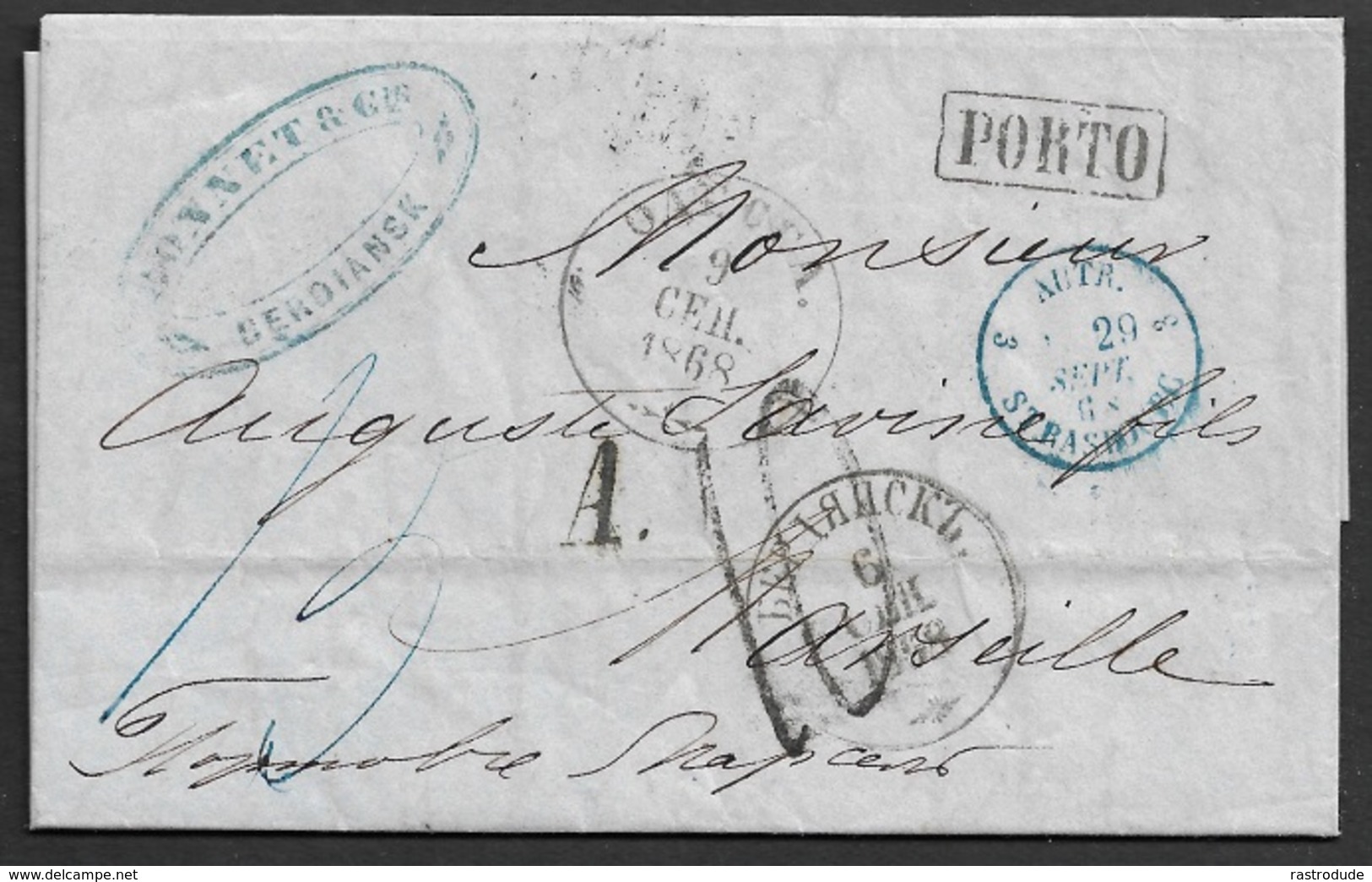 1868 - LAC - RUSSIA, BERDIANSK Over ODESSA And AUTRICHE To MARSEILLE - ...-1857 Prephilately