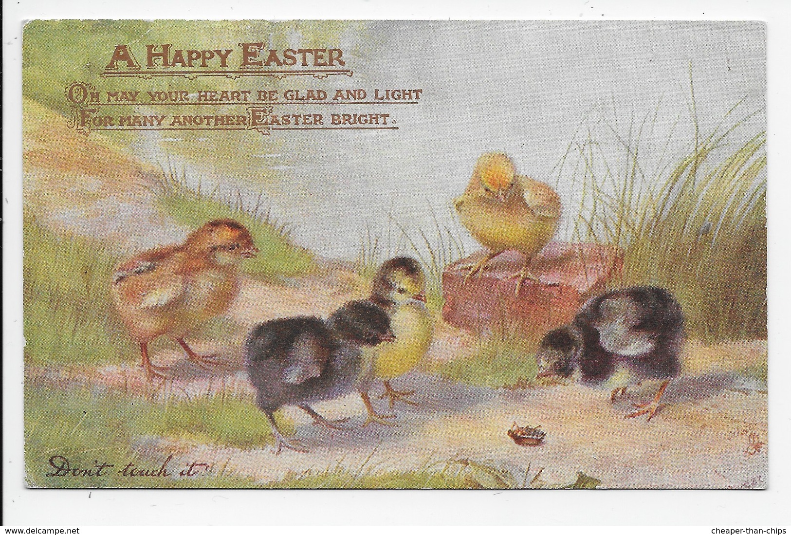 Easter Greeting - Chicks - "Don't Touch It"-  Tuck Oilette 9175 - Easter