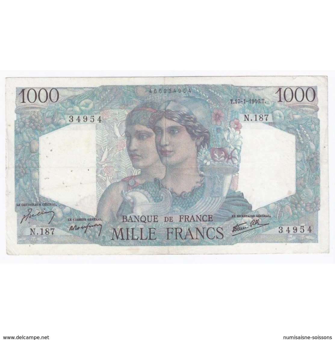 FAY 41/10 - 1000 FRANCS MINERVE ET HERCULE - 17/01/1946 - TB A TTB - PICK 130 - - 1 000 F 1945-1950 ''Minerve Et Hercule''