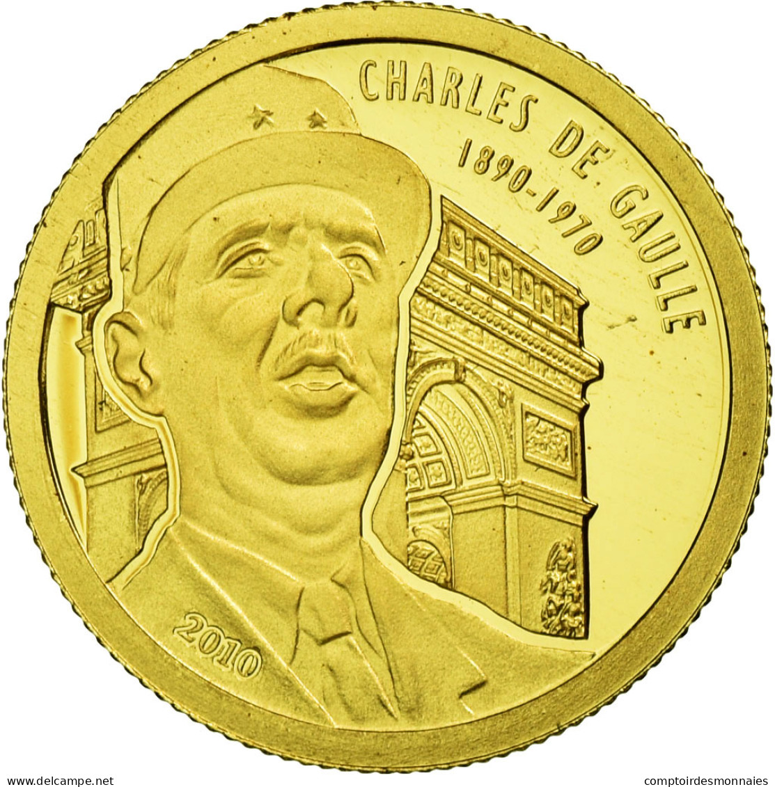 Benin, 1500 Francs CFA, Charles De Gaulle, 2010, FDC, Or - Benín