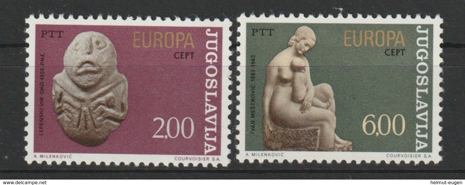 MiNr. 1557 - 1558  Jugoslawien  / 1974, 29. April. Europa: Skulpturen. - Ungebraucht