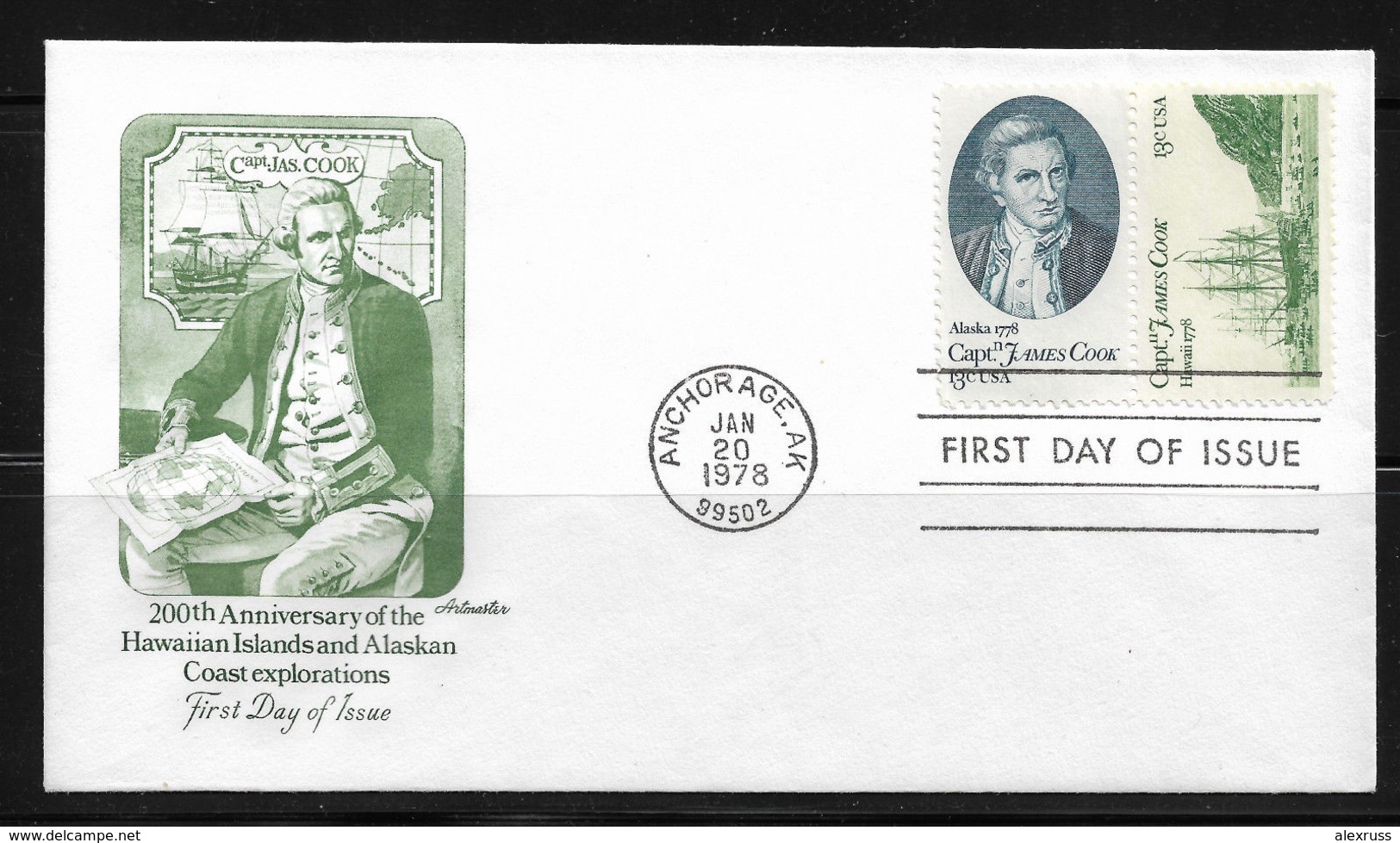 US Cachet FDC1978 Capt.James Cook Ships,200th Anniv.of Hawaiian And Alaskan Exploration,with Se-Tenant Stamps !! - Ships