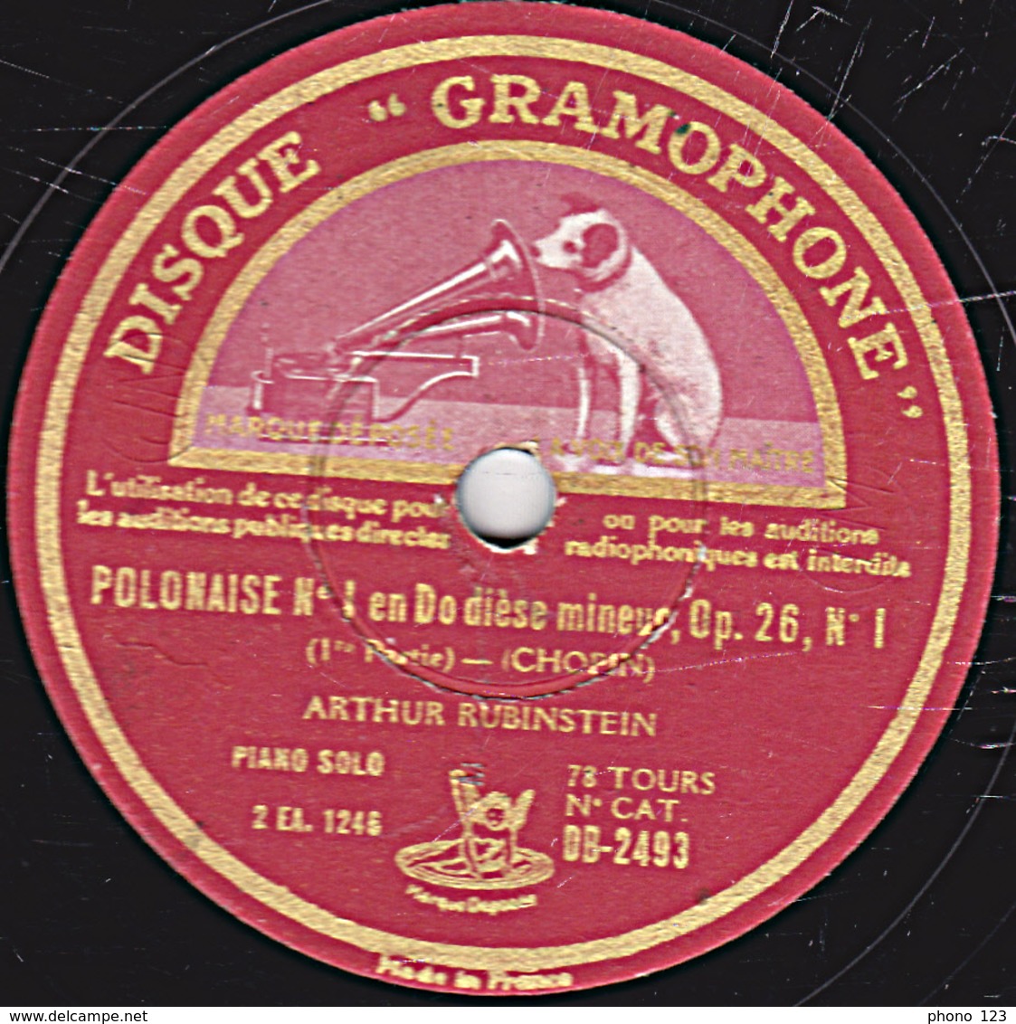 78 Trs 30 Cm état TB (CHOPIN)  POLONAISE N°1 En Do Dièse Mineur Op. 26 N°1 (1re Partie Et Fin) ARTHUR RUBINSTEIN - 78 T - Disques Pour Gramophone