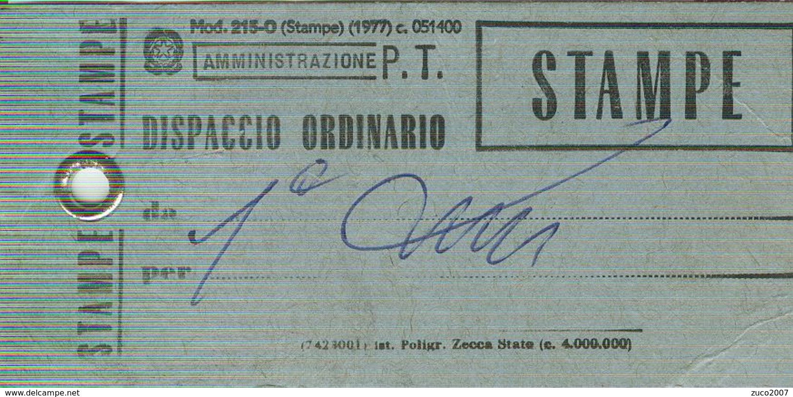 AMMINISTRAZIONE P.T. - MOD.215-0 STAMPE (1977)-DISPACCIO ORDINARIO,1980, - 1971-80: Storia Postale