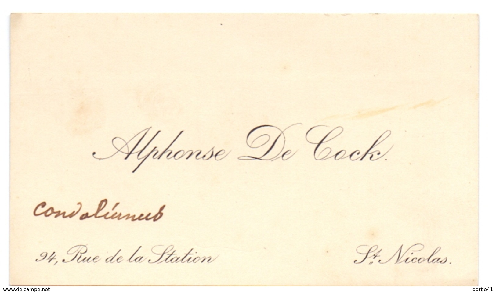 Visitekaartje - Carte Visite - Alphonse De Cock - St Nicolas - St Niklaas - Cartes De Visite