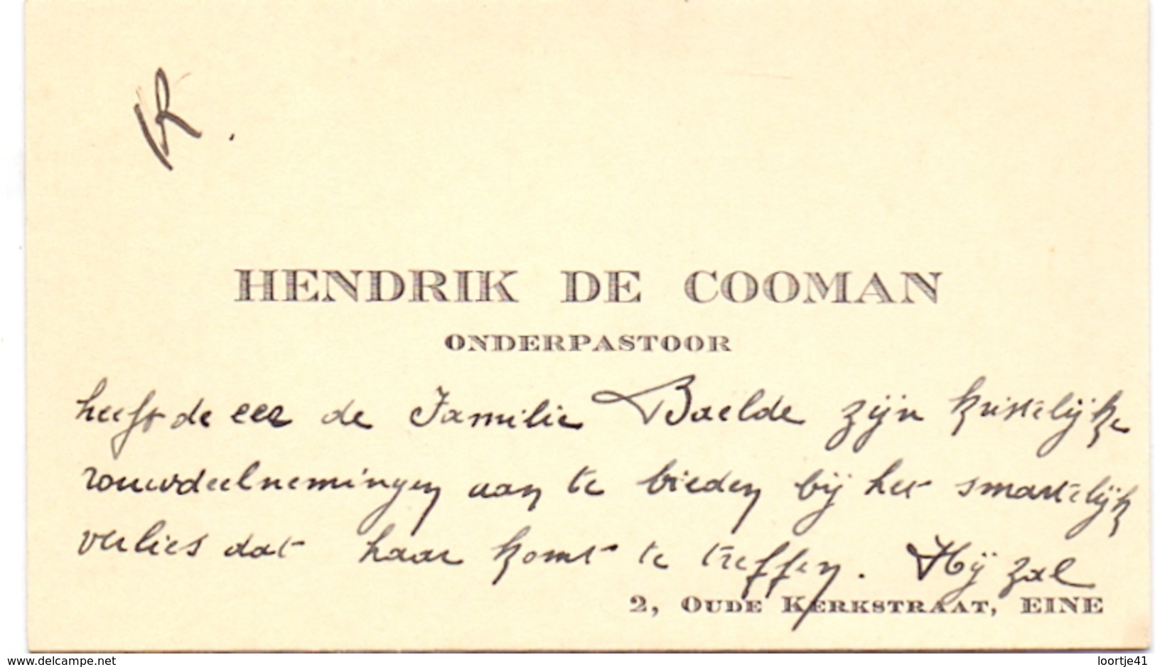 Visitekaartje - Carte Visite - Onderpastoor Hendrik De Cooman - Eine - Cartes De Visite