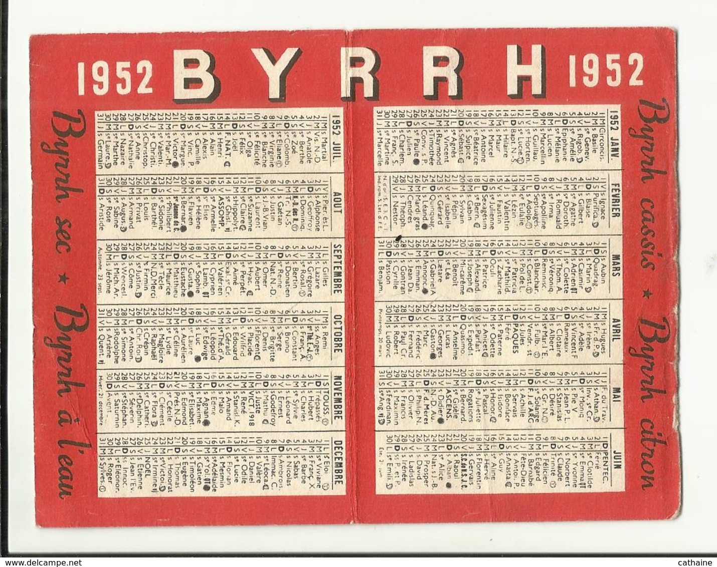 CALENDRIER . 1952 . PUB BYRRH . - Petit Format : 1941-60