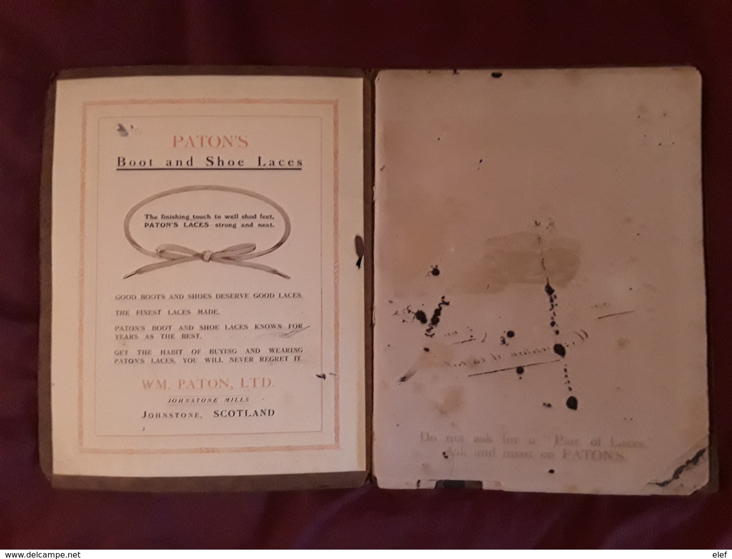 Calendar Calendrier 1928,WM PATON ' S Boot & Shoe LACES, Johnstone Mills Scotland , Carnet De Dessin Drawing Booklet - Big : 1921-40