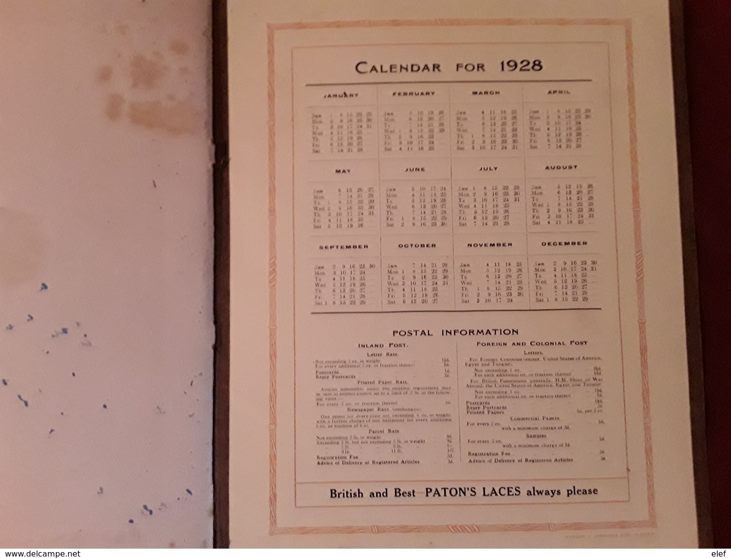 Calendar Calendrier 1928,WM PATON ' S Boot & Shoe LACES, Johnstone Mills Scotland , Carnet De Dessin Drawing Booklet - Grand Format : 1921-40