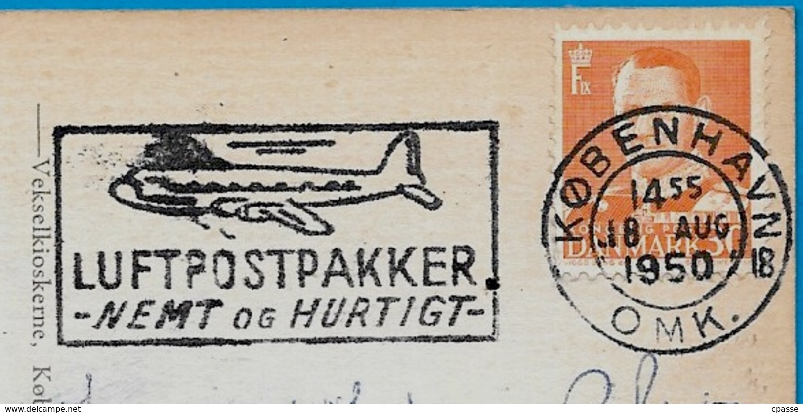 Sur CPA Post Card AK Marcophilie Flamme AVION Thème AVIATION  "LUFTPOSTPAKKER Nemt Og Hurtigt" - Franking Machines (EMA)