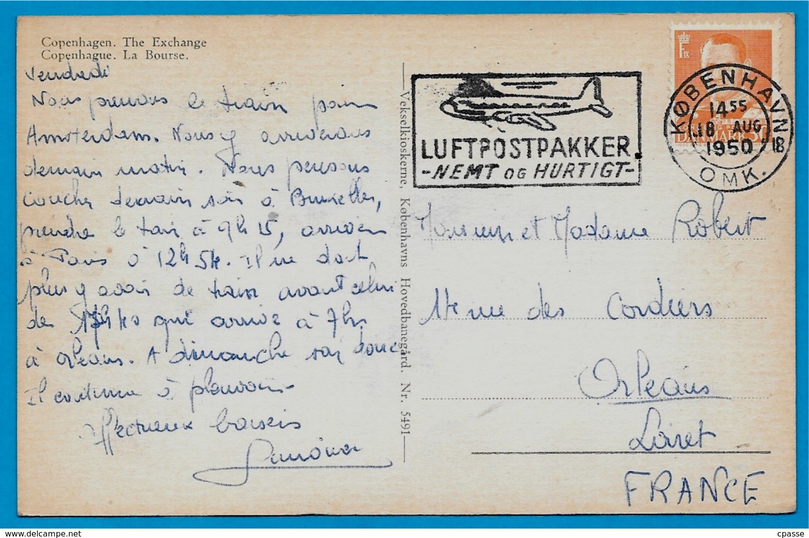 Sur CPA Post Card AK Marcophilie Flamme AVION Thème AVIATION  "LUFTPOSTPAKKER Nemt Og Hurtigt" - Máquinas Franqueo (EMA)