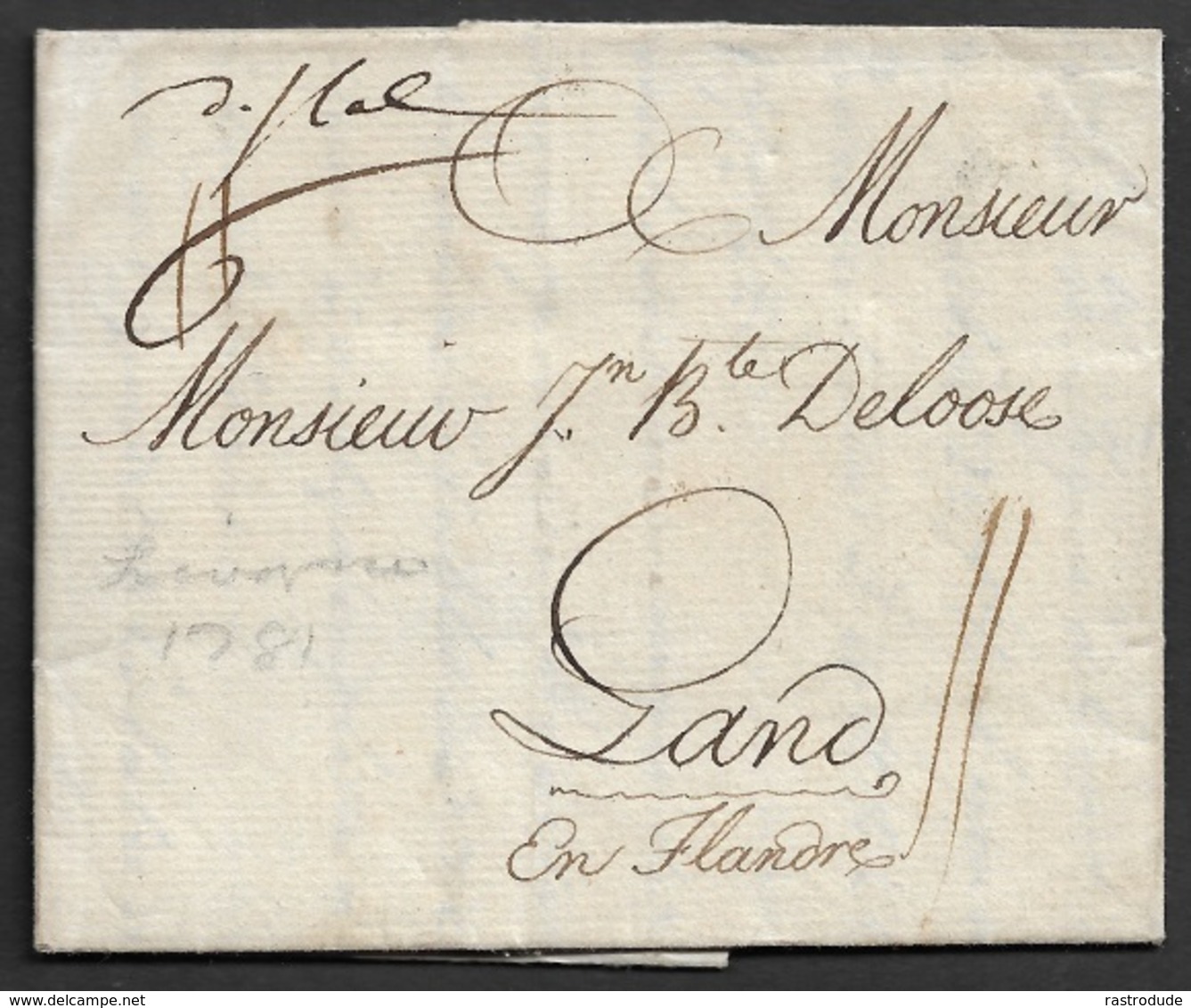 1781 LAC - LIVORNO A GAND, BELGIQUE - 1. ...-1850 Vorphilatelie