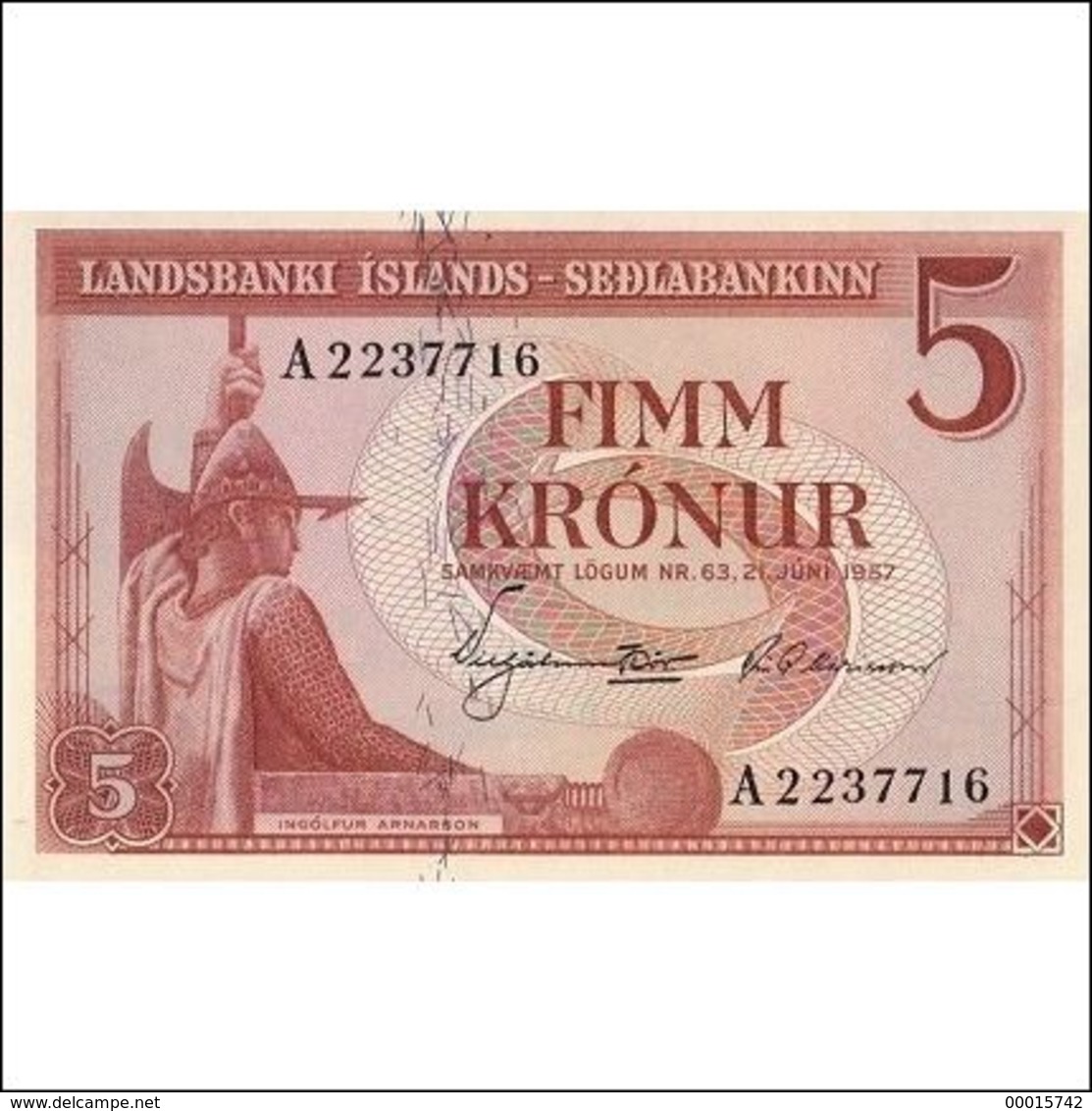 ICELAND 5 KRONOR 1957 UNC - Iceland