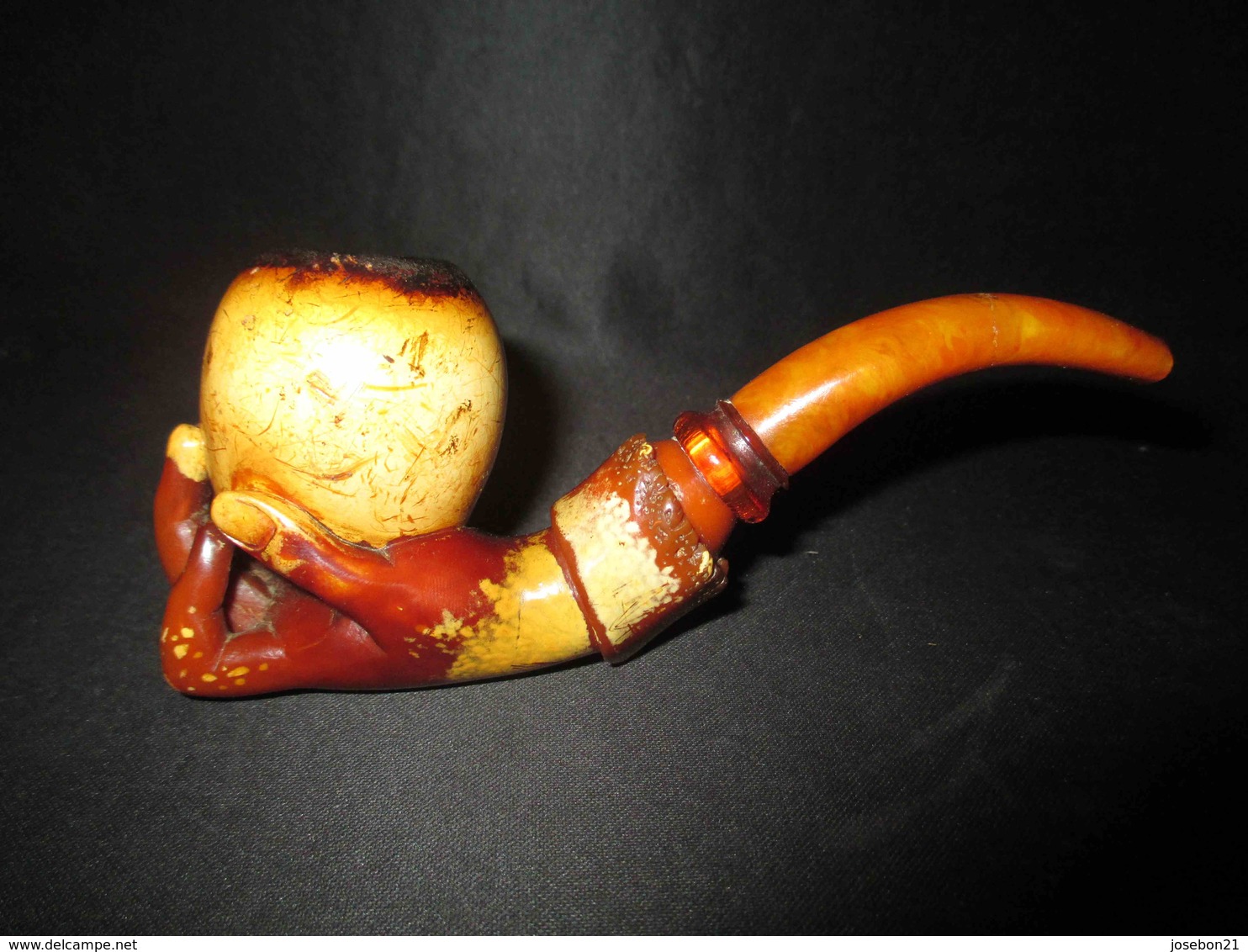 Ancienne Pipe En Forme De Main écume De Mer Sculpté Fin XIX ème - Pipas En Espuma