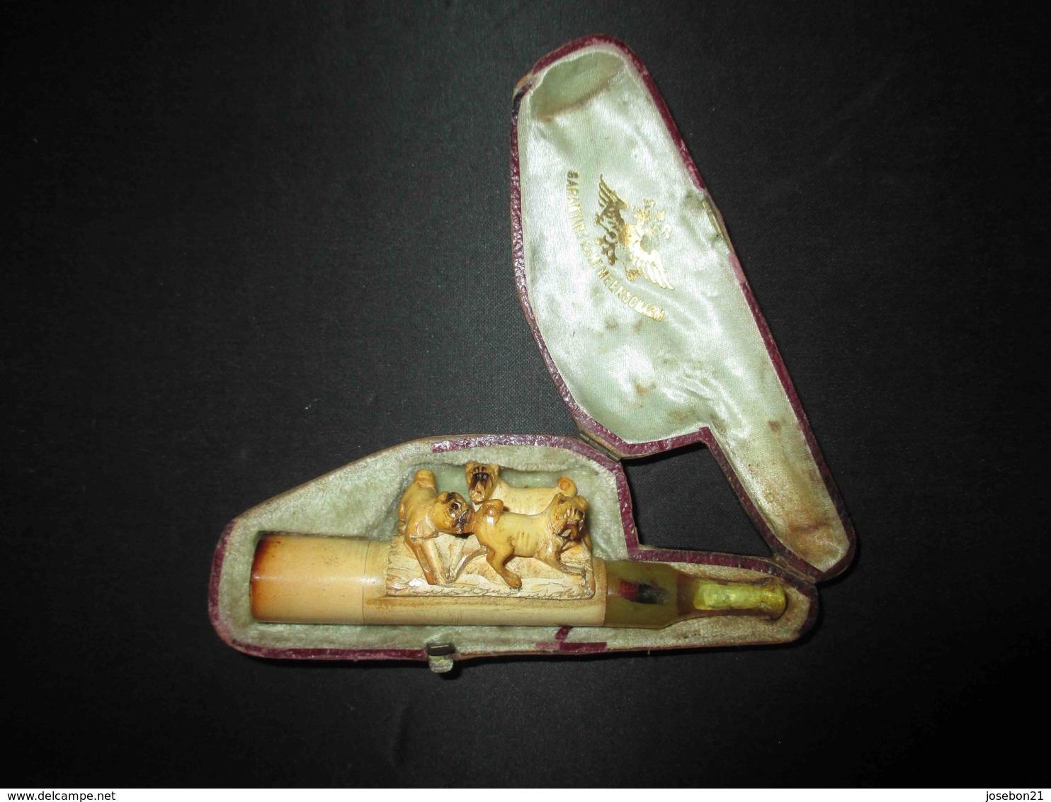 Ancienne Fume Cigare En Forme De Chiens écume De Mer Sculpté Fin XIX ème - Andere & Zonder Classificatie