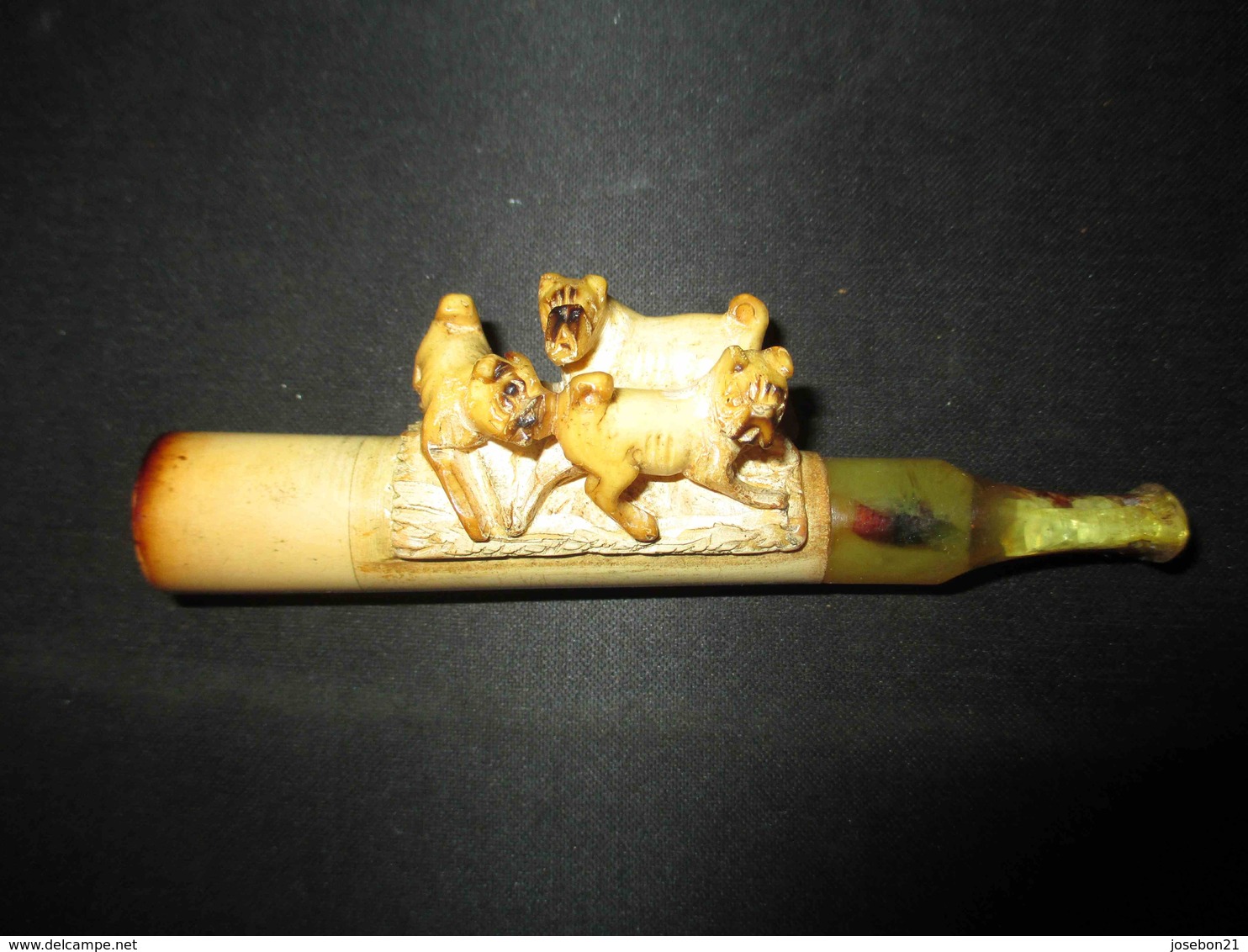 Ancienne Fume Cigare En Forme De Chiens écume De Mer Sculpté Fin XIX ème - Andere & Zonder Classificatie