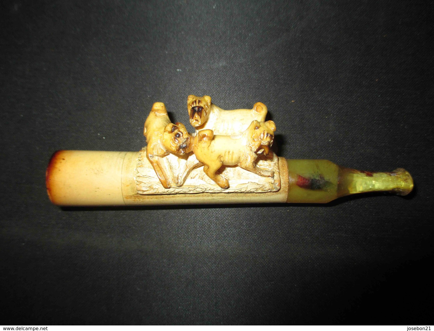 Ancienne Fume Cigare En Forme De Chiens écume De Mer Sculpté Fin XIX ème - Sonstige & Ohne Zuordnung
