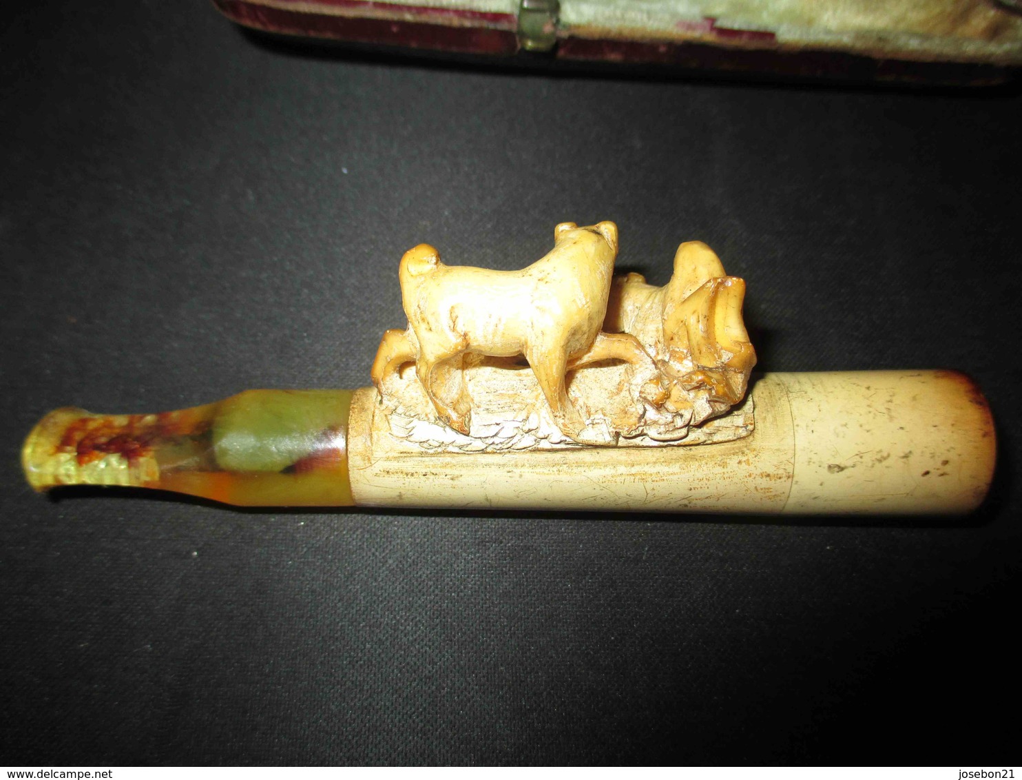 Ancienne Fume Cigare En Forme De Chiens écume De Mer Sculpté Fin XIX ème - Sonstige & Ohne Zuordnung