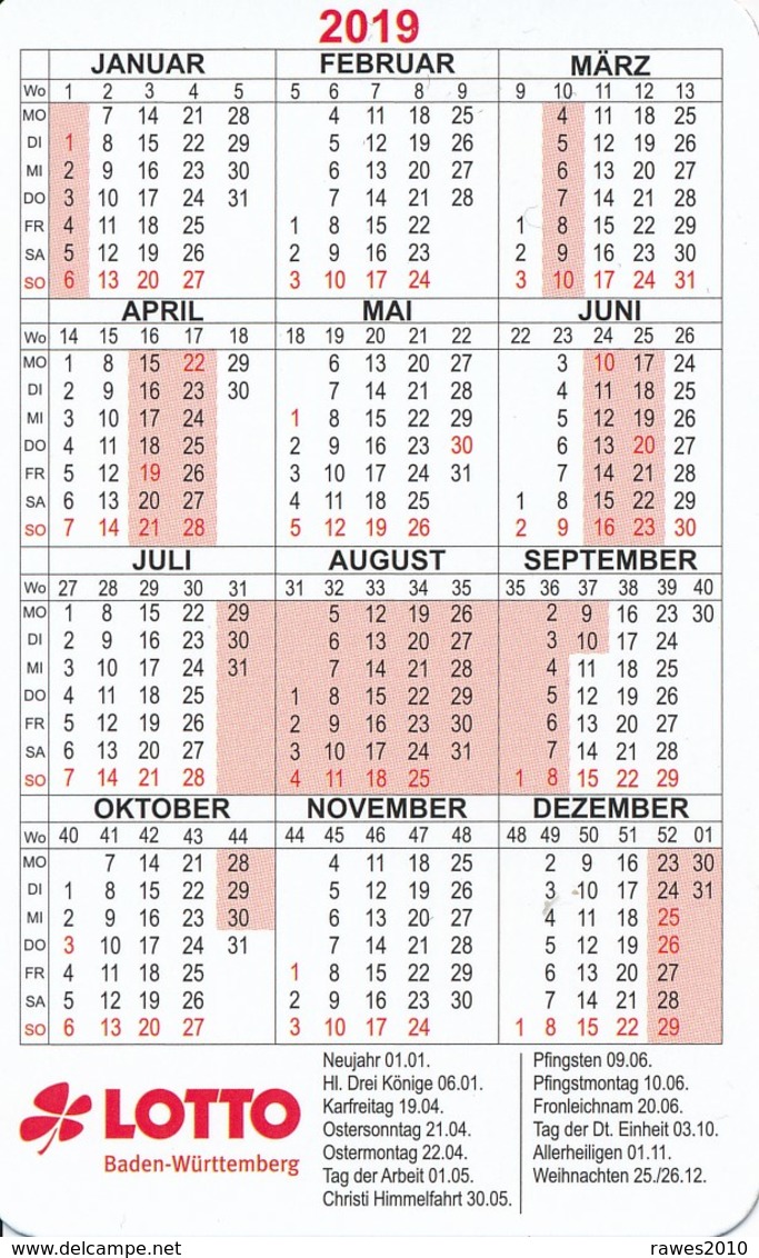 BRD Taschenkalender 2019 Lotto Baden-Württemberg Kleeblatt - Calendari