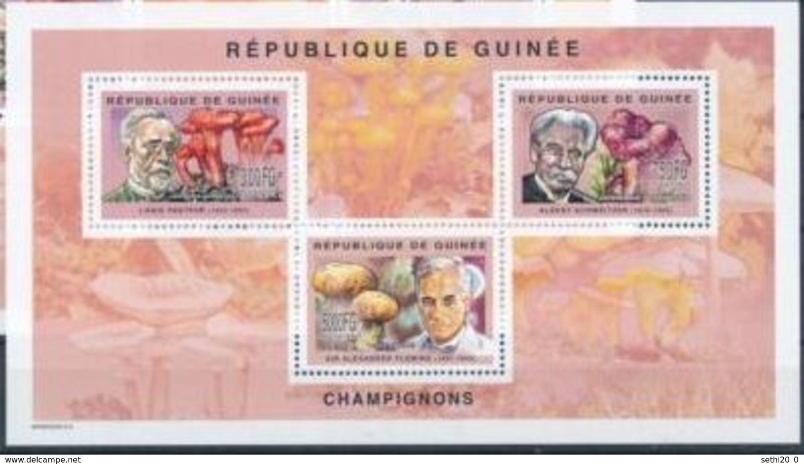 Guinée  Louis PASTEUR Albert SCHWEITZER Sir Alexandre FLEMING Mushrooms Champignons MNH - Louis Pasteur