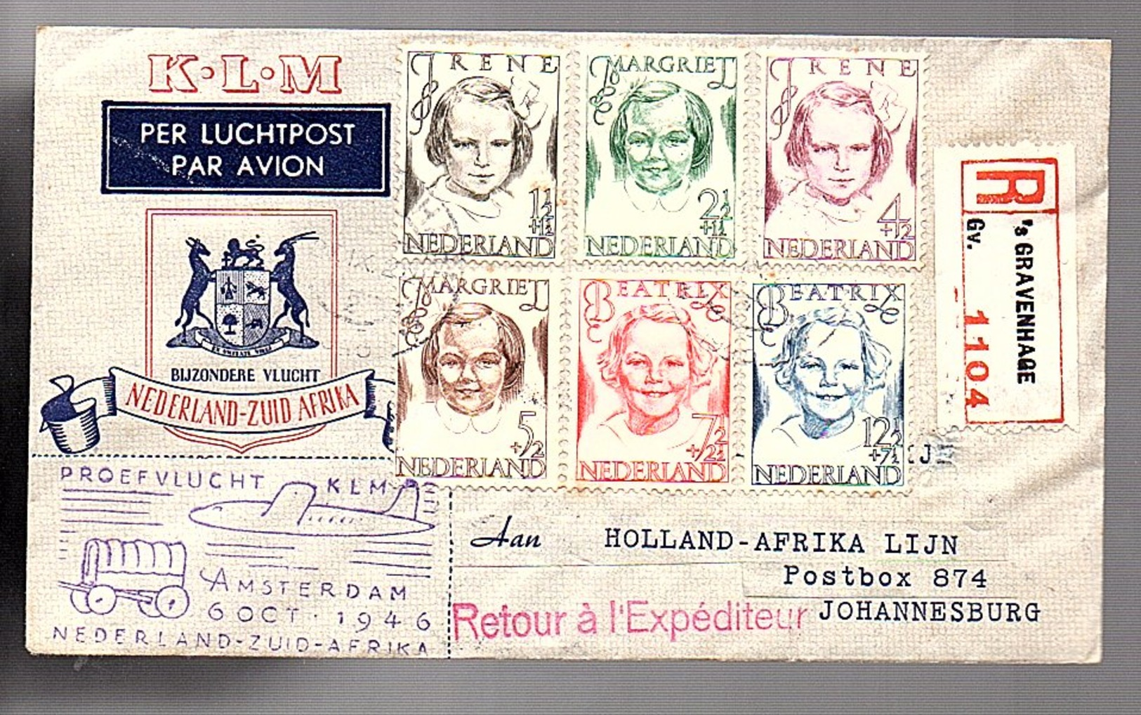 1947 Nederland-Zuid Africa KLM Flight Holland-Afrika Lijn(CM-63) - Brieven En Documenten