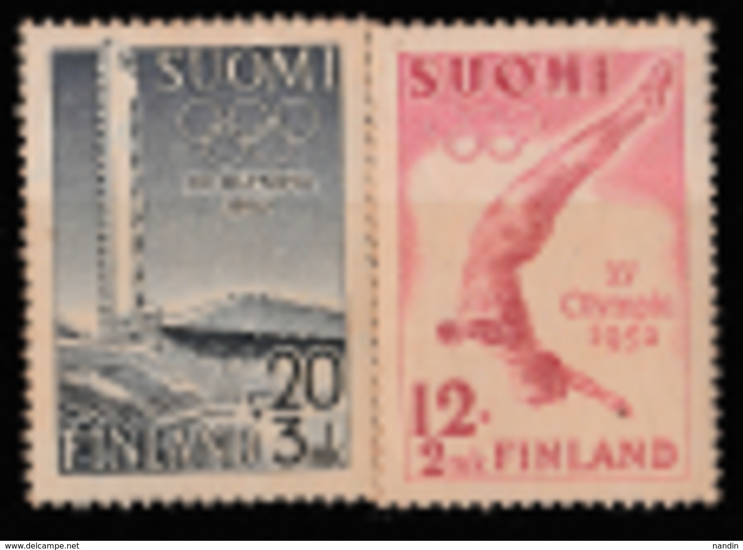 1952 HELSINKI OLYMPIC MNH STAMP  FROM FINLAND /SPORTS / DIVING/STADIUM /(INCOMPLETE SET,GUM DISTURBED,CREASE) - Sommer 1952: Helsinki